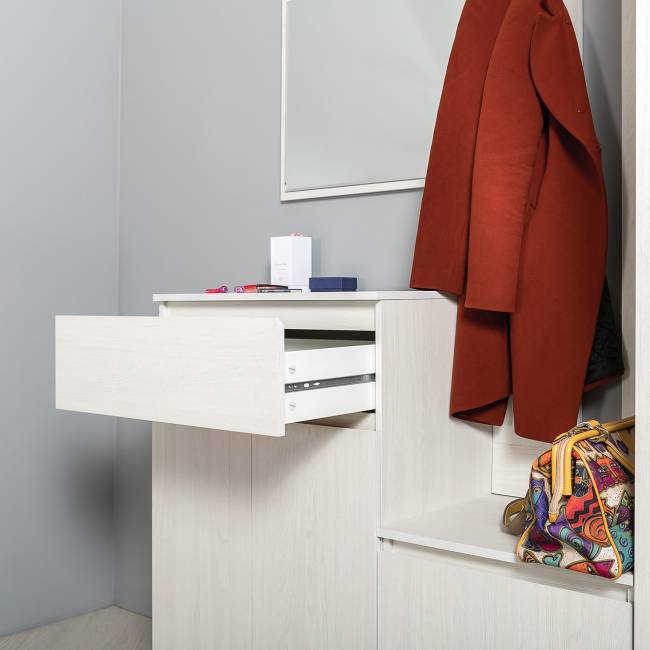 Шкаф комбинированный с зеркалом внутри и комод Ника цвет ясень анкор светлый