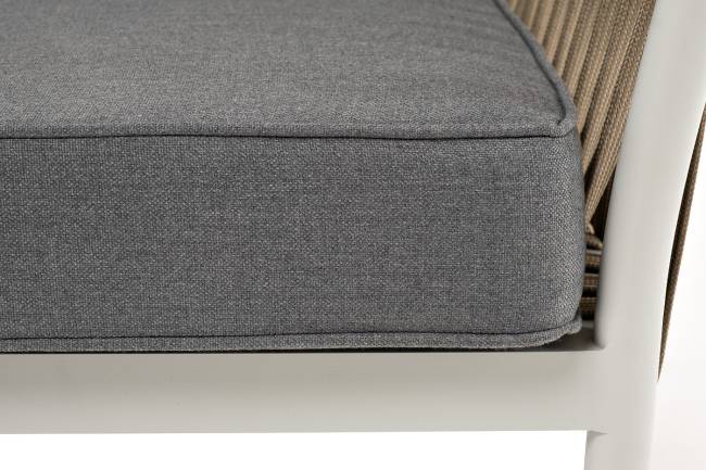 "Касабланка" диван 2-местный плетеный из роупа, каркас алюминий светло-серый (RAL7035) муар, роуп серо-коричневый 23мм, ткань серая 017