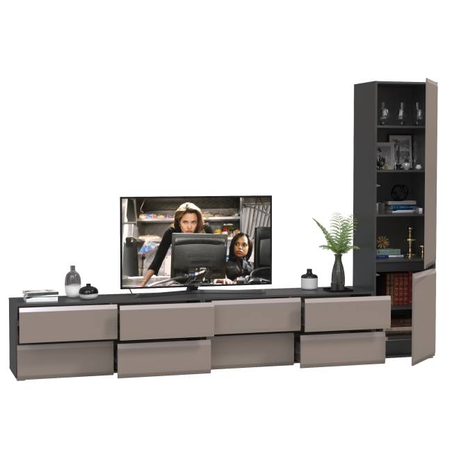 Две тумбы для аппаратуры и шкаф две дверки Сидней цвет антрацит/МДФ веллюто капучино