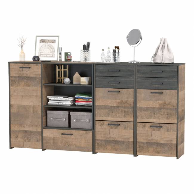 Две высоких тумбы для обуви и тумба-комод Трувор цвет дуб гранж песочный/интра Две высоких тумбы для обуви и тумба-комод Трувор цвет дуб гранж песочный/интра