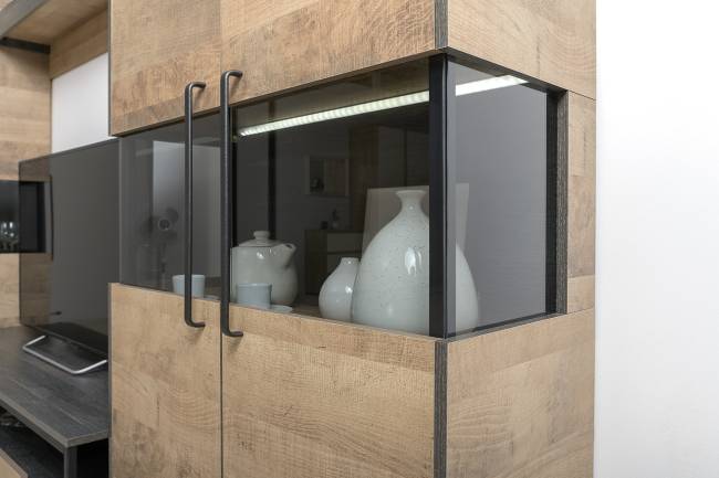 Два комода с витриной с подсветкой Трувор цвет дуб гранж песочный/интра Два комода с витриной с подсветкой Трувор цвет дуб гранж песочный/интра