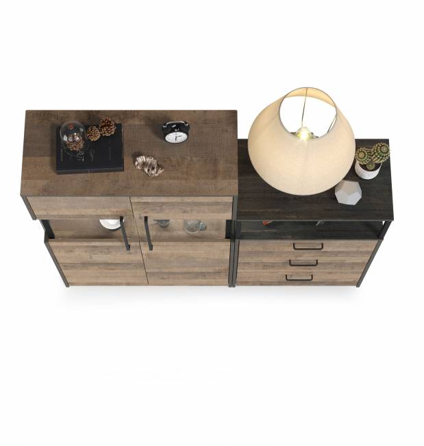 Комод с витриной с двумя дверками и подсветкой и комод с ящиками Трувор цвет дуб гранж песочный/интра