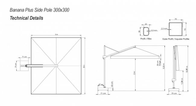 Зонт профессиональный 3х3 м Banana Prime черный, минеральный 3000х3000 мм Зонт профессиональный 3х3 м Banana Prime черный, минеральный 3000х3000 мм