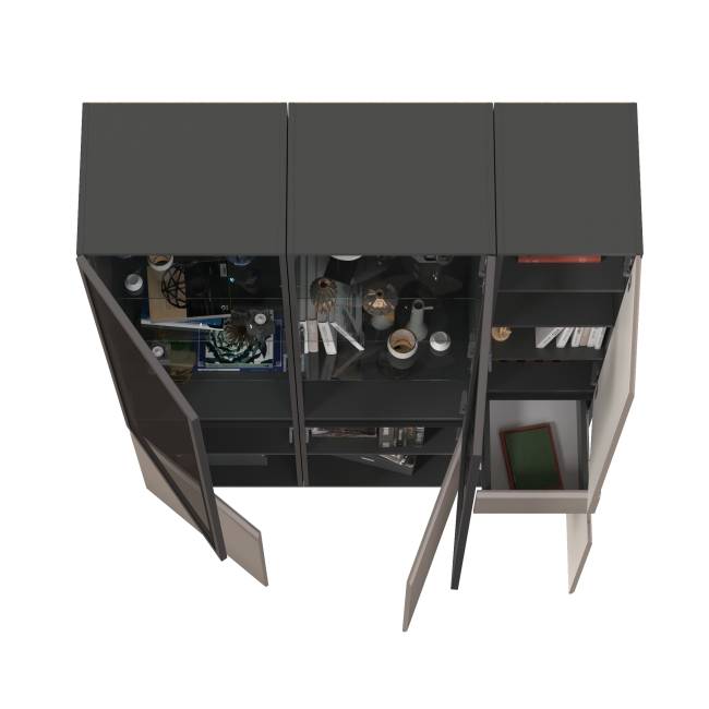 Два шкафа-витрины Сидней 13.201 и пенал-шкаф с ящиком Сидней цвет антрацит/МДФ веллюто капучино