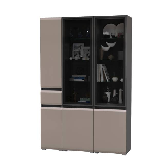 Два шкафа-витрины Сидней 13.201 и пенал-шкаф с ящиком Сидней цвет антрацит/МДФ веллюто капучино