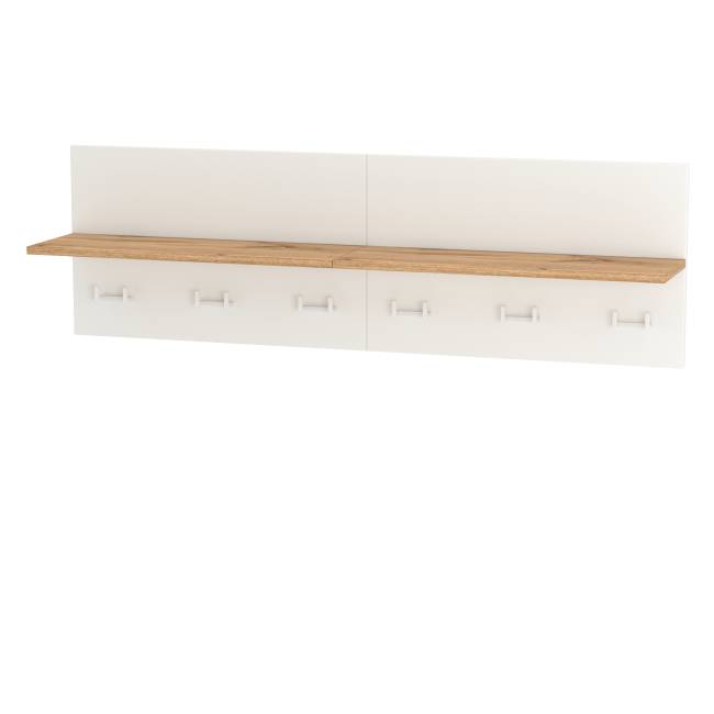 Вешалка с полкой на шесть крючков Октава цвет белый шагрень/дуб крафт золотой