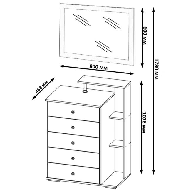 Комод с зеркалом Камелия цвет дуб сонома