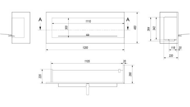 Биокамин Kratki DELTA/L/1200 угловой