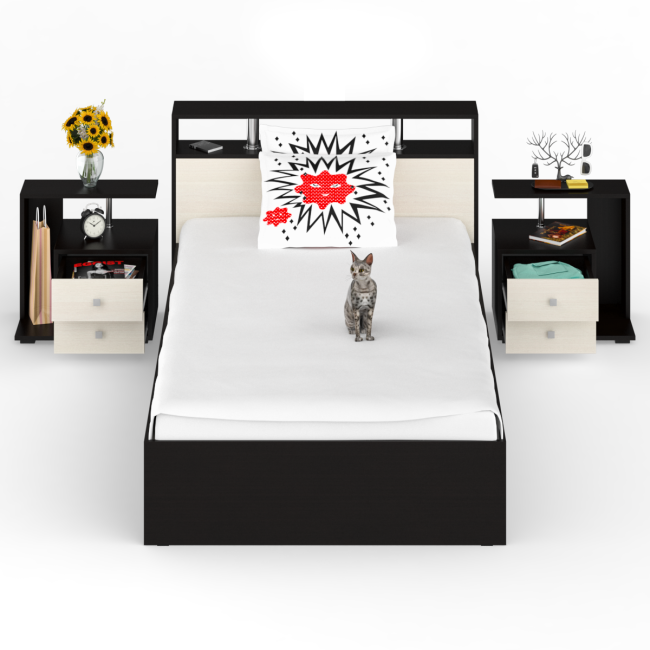 Кровать 1200 Камелия + две тумбы цвет венге/дуб лоредо Кровать 1200 Камелия + две тумбы цвет венге/дуб лоредо