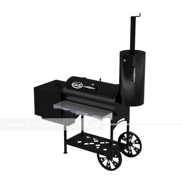 Гриль-Смокер казан XXL, из стали толщиной 4 мм, печь слева, в термостойкой покраске