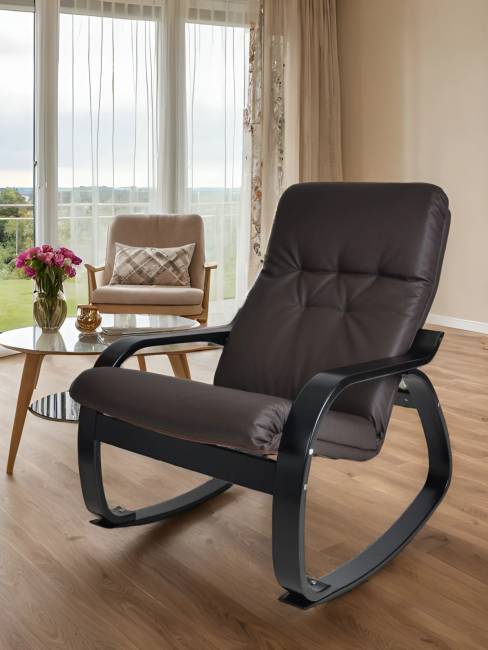 Кресло-качалка Сайма экокожа шоколад, каркас венге структура Кресло-качалка Сайма экокожа шоколад, каркас венге структура