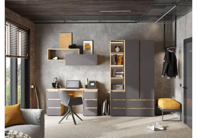 Компьютерный стол Элла ПС 02 серый графит 0162 / дуб крафт золото