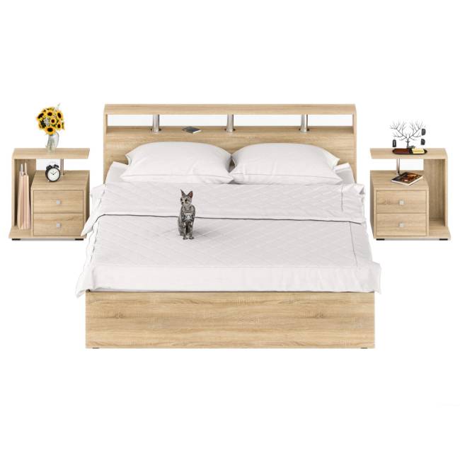 Кровать 1800 Камелия + две тумбы цвет дуб сонома Кровать 1800 Камелия + две тумбы цвет дуб сонома