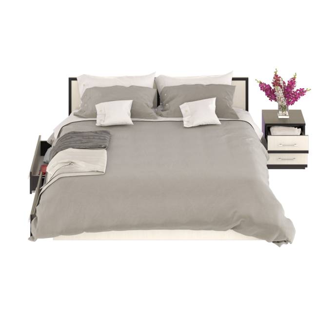 Кровать с ящиками 1800 с тумбой Сакура цвет венге/дуб лоредо