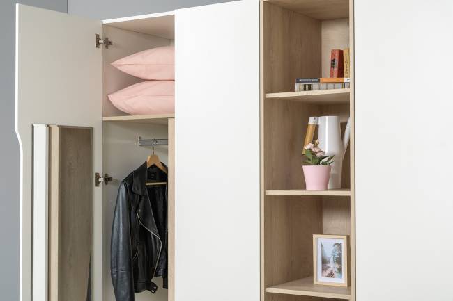 Шкаф двухстворчатый Муссон 13.198 цвет белый/дуб эндгрейн элегантный