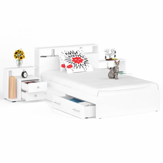 Кровать с ящиками 1200 Камелия + две тумбы цвет белый Кровать с ящиками 1200 Камелия + две тумбы цвет белый