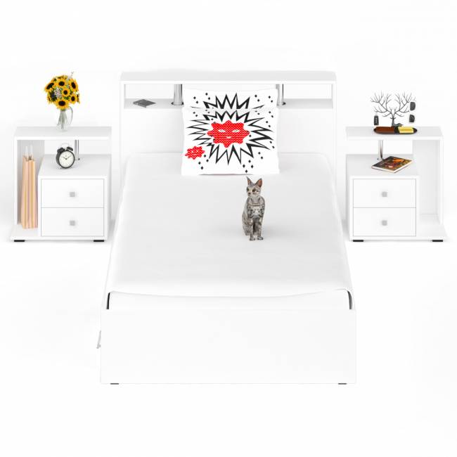 Кровать с ящиками 1200 Камелия + две тумбы цвет белый Кровать с ящиками 1200 Камелия + две тумбы цвет белый