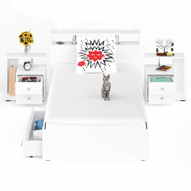 Кровать с ящиками 1200 Камелия + две тумбы цвет белый Кровать с ящиками 1200 Камелия + две тумбы цвет белый