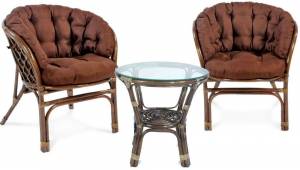 Комплект кофейный из нат. ротанга "Багама S" (2+1), темно-коричневый Комплект кофейный из нат. ротанга "Багама S" (2+1), темно-коричневый