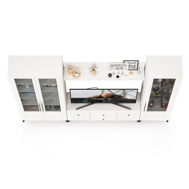 Стенка для гостиной с сервантом Валенсия № 60 цвет белый шагрень Стенка для гостиной с сервантом Валенсия № 60 цвет белый шагрень