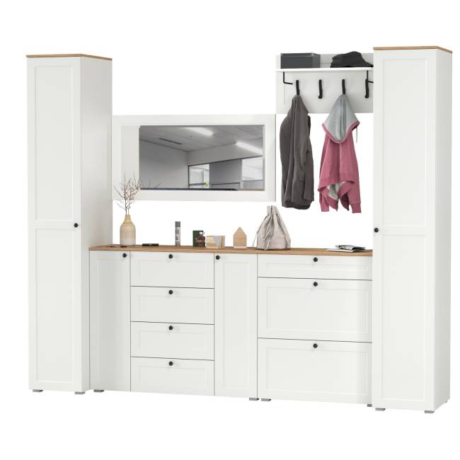 Стенка в прихожую Остин № 58 цвет белый шагрень/дуб крафт золотой Стенка в прихожую Остин № 58 цвет белый шагрень/дуб крафт золотой