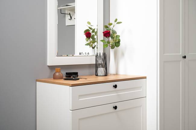 Стенка в прихожую Остин № 58 цвет белый шагрень/дуб крафт золотой Стенка в прихожую Остин № 58 цвет белый шагрень/дуб крафт золотой