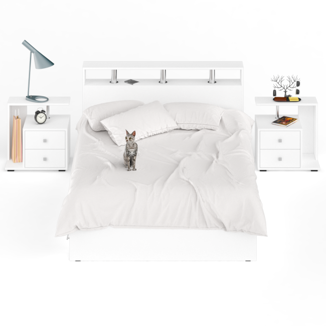 Кровать с ящиками 1400 Камелия + две тумбы цвет белый Кровать с ящиками 1400 Камелия + две тумбы цвет белый