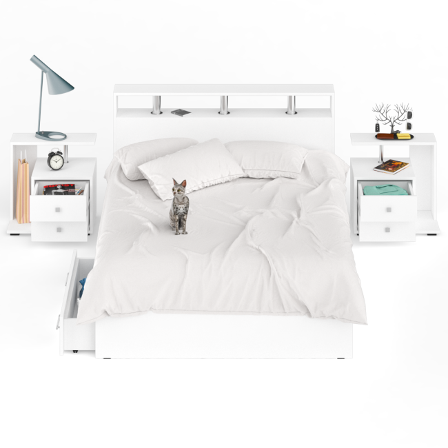 Кровать с ящиками 1400 Камелия + две тумбы цвет белый Кровать с ящиками 1400 Камелия + две тумбы цвет белый