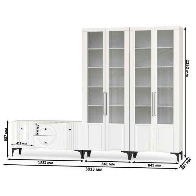 Два серванта и тумба под аппаратуру Валенсия цвет белый шагрень