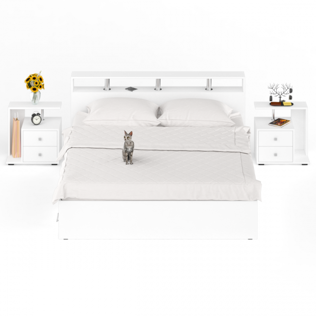 Кровать с ящиками 1800 Камелия + две тумбы цвет белый Кровать с ящиками 1800 Камелия + две тумбы цвет белый