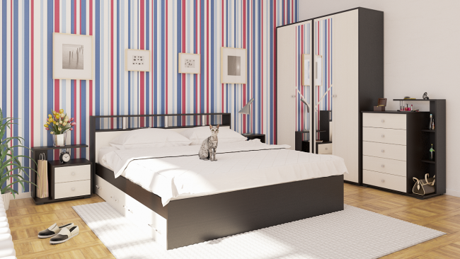 Кровать с ящиками 1800 Камелия + две тумбы цвет венге/дуб лоредо Кровать с ящиками 1800 Камелия + две тумбы цвет венге/дуб лоредо