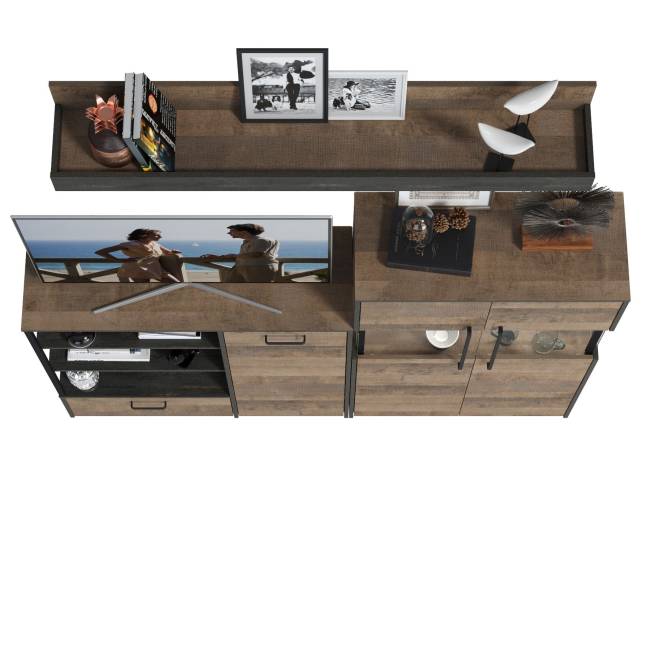 Комод с витриной с подсветкой и комод с дверкой и ящиком Трувор цвет дуб гранж песочный/интра